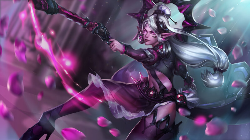 Elf Warrior with Staff — Purple, Dramatic, Digital Art, Petals