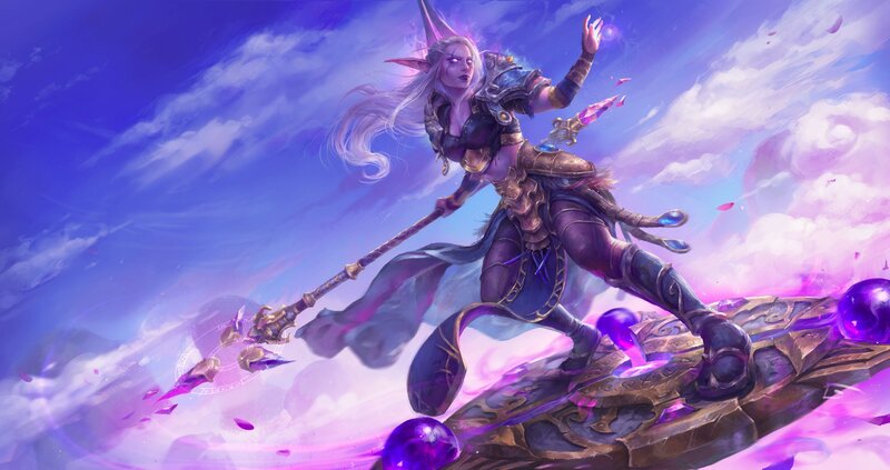 Elf Warrior with Staff — Purple, Dramatic, Digital Art