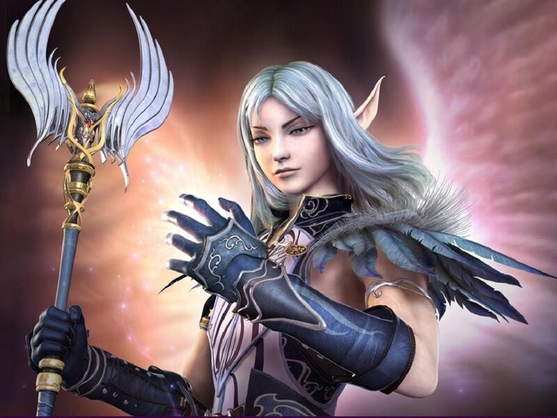 Elf Warrior with Staff — Purple, Dramatic, Digital Art, Wings