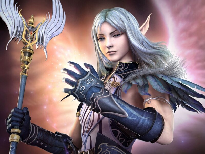 Elf Warrior with Staff — Silver, Dramatic, Digital Art