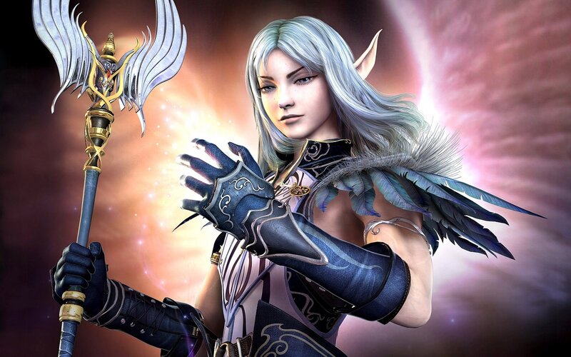 Elf Warrior with Staff — Silver, Dramatic