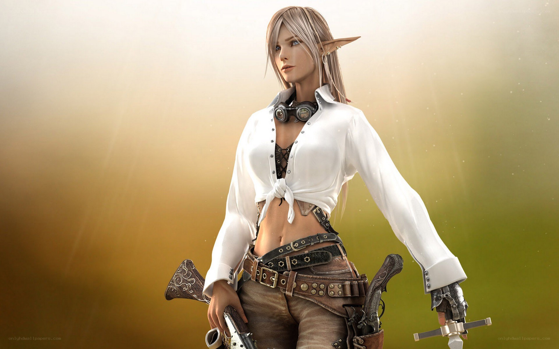 elf warrior with steampunk gear