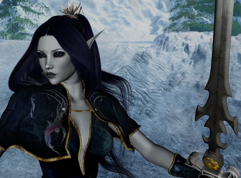Elf Warrior with Sword — Black, Cold