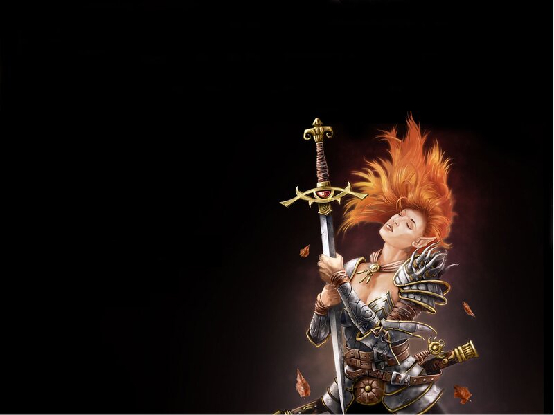 Elf Warrior with Sword — Black, Dramatic, Autumn