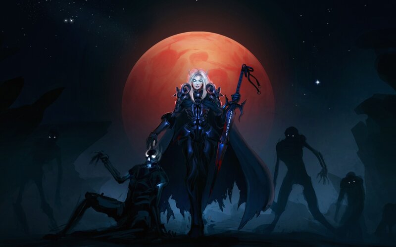 Elf Warrior with Sword — Black, Dramatic, Dark, Night, Digital Art, Skeleton