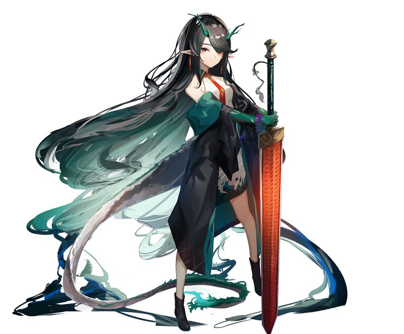 Elf Warrior with Sword — Black, Dramatic, Digital Art, Long Hair