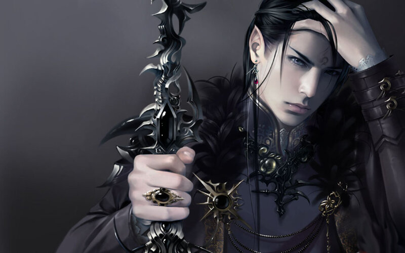 Elf Warrior with Sword — Black, Dramatic, Digital Art, Ring