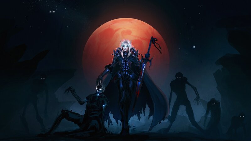 Elf Warrior with Sword — Black, Dramatic, Night, Digital Art, Skeleton