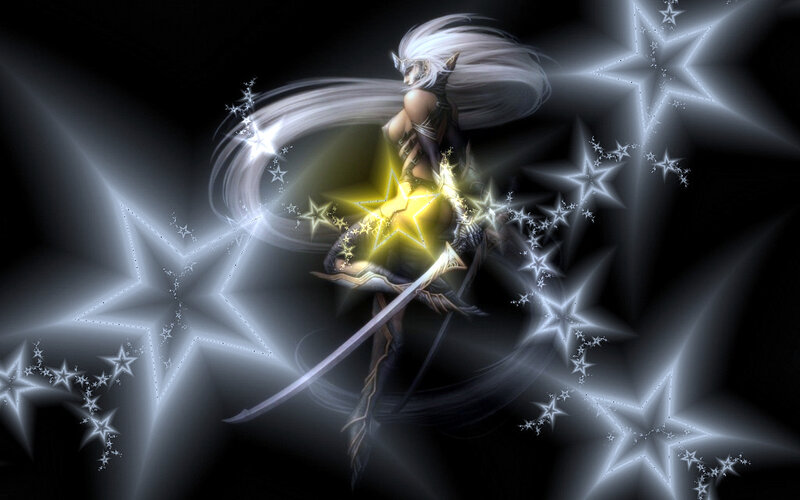 Elf Warrior with Sword — Black, Dramatic, Night, Digital Art, Stars