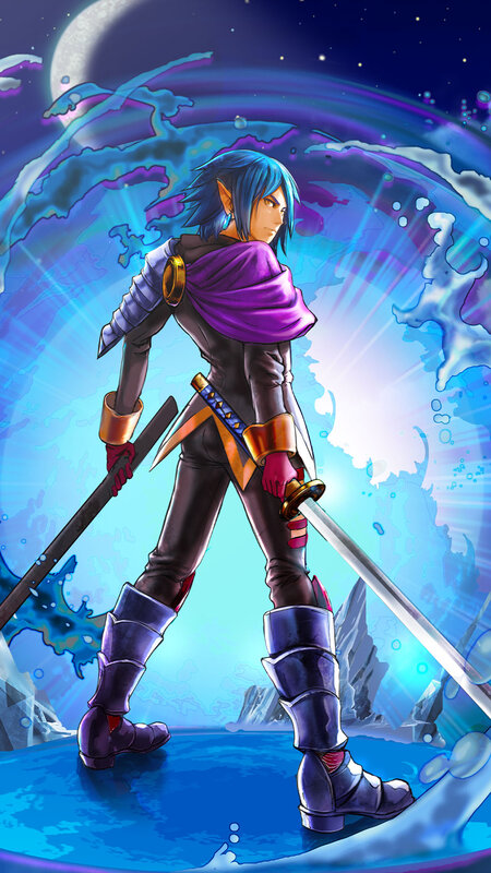 Elf Warrior with Sword — Blue, Dramatic, Night, Anime, Moon