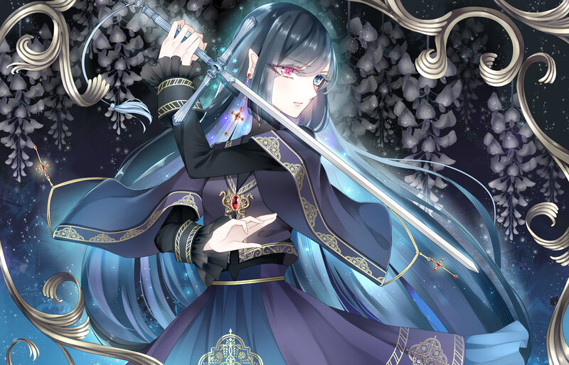 Elf Warrior with Sword — Blue, Dramatic, Night, Digital Art, Wisteria