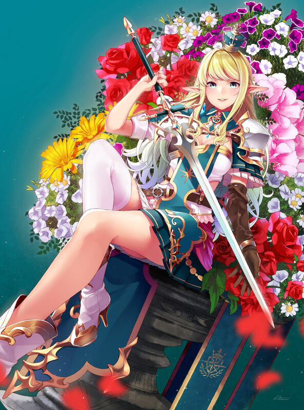 Elf Warrior with Sword — Blue, Serene, Digital Art