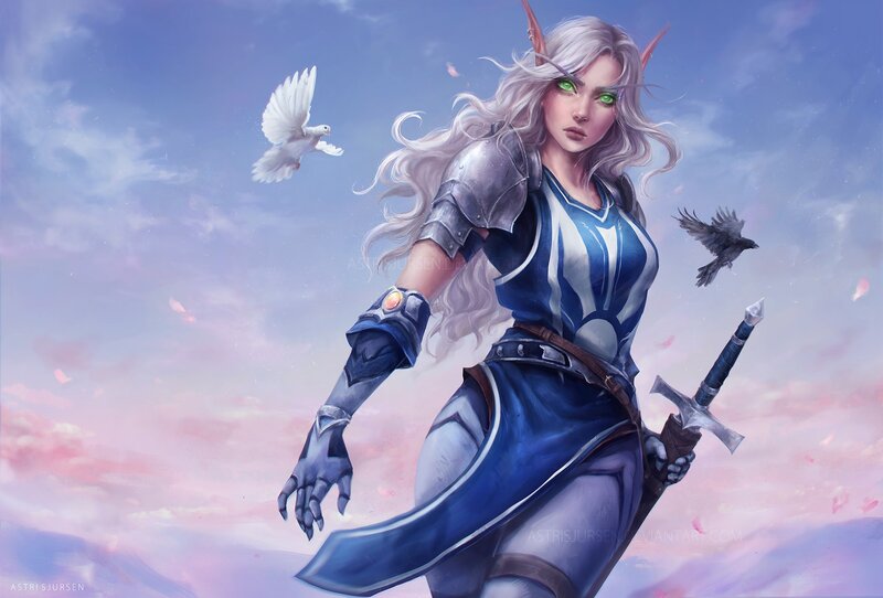 Elf Warrior with Sword — Blue, Serene, Sunset