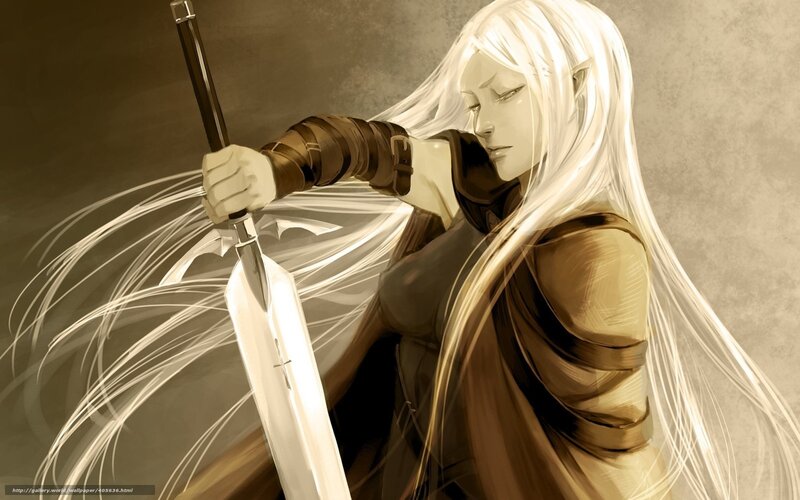 Elf Warrior with Sword — Brown, Dramatic, Digital Art, Long Hair