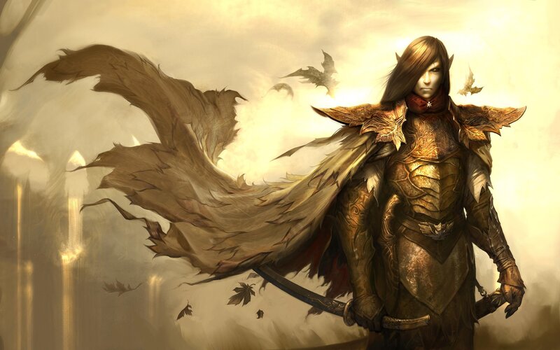 Elf Warrior with Sword — Gold, Dramatic, Autumn