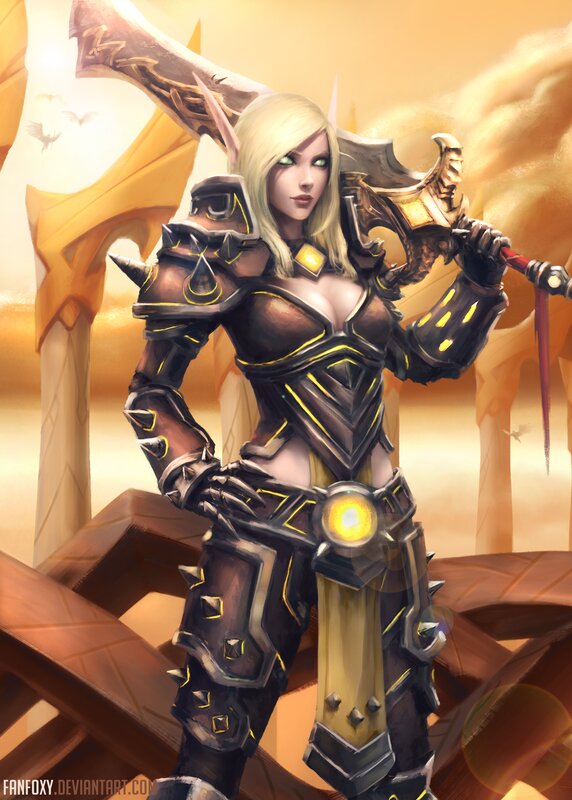 Elf Warrior with Sword — Gold, Dramatic, Sunset, Digital Art, Armor