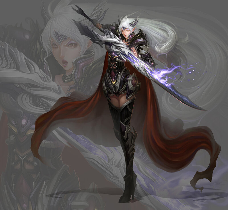 Elf Warrior with Sword — Gray, Dramatic, Digital Art