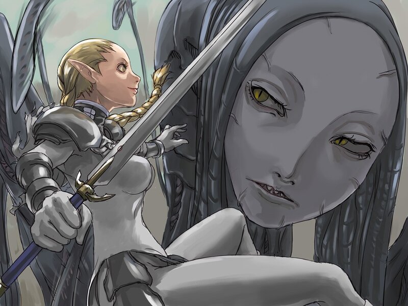 Elf Warrior with Sword — Gray, Dramatic, Manga