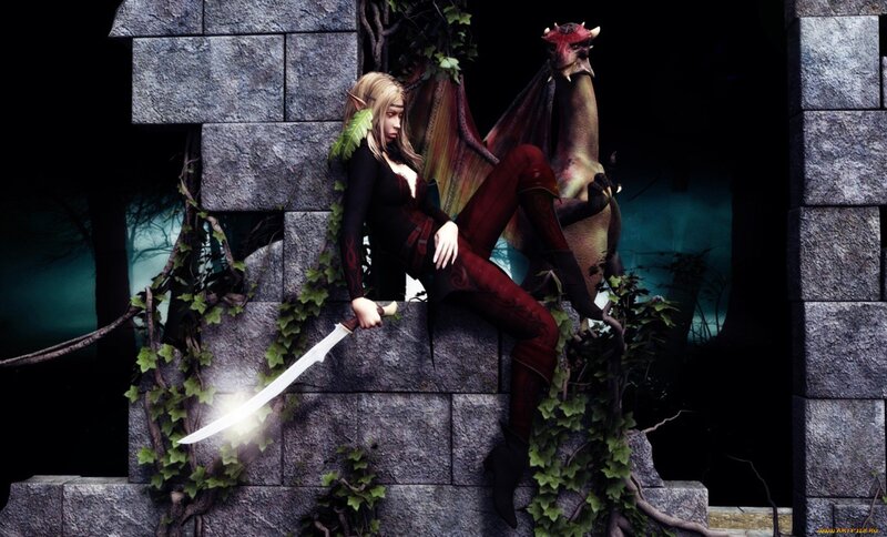 Elf Warrior with Sword — Gray, Dramatic, Night