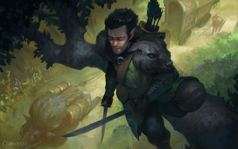 Elf Warrior with Sword — Green, Dramatic, Afternoon, Digital Art
