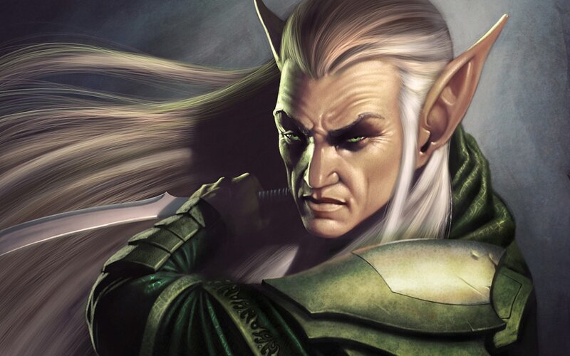 Elf Warrior with Sword — Green, Dramatic, Digital Art, Armor, Long Hair