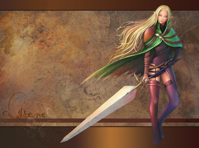Elf Warrior with Sword — Green, Dramatic, Digital Art, Cape, Long Hair
