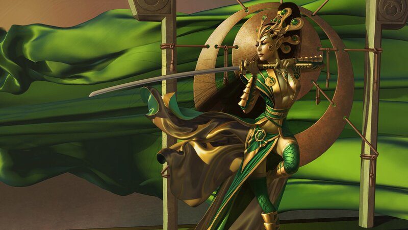 Elf Warrior with Sword — Green, Dramatic, Digital Art, Cloak