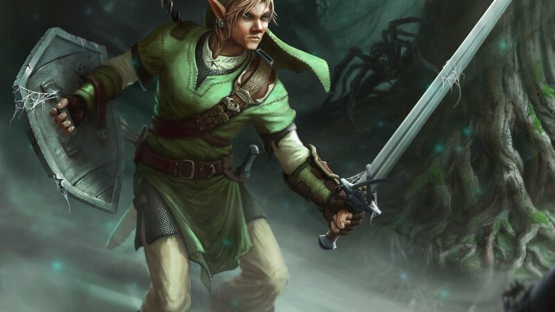 Elf Warrior with Sword — Green, Dramatic, Night, Digital Art