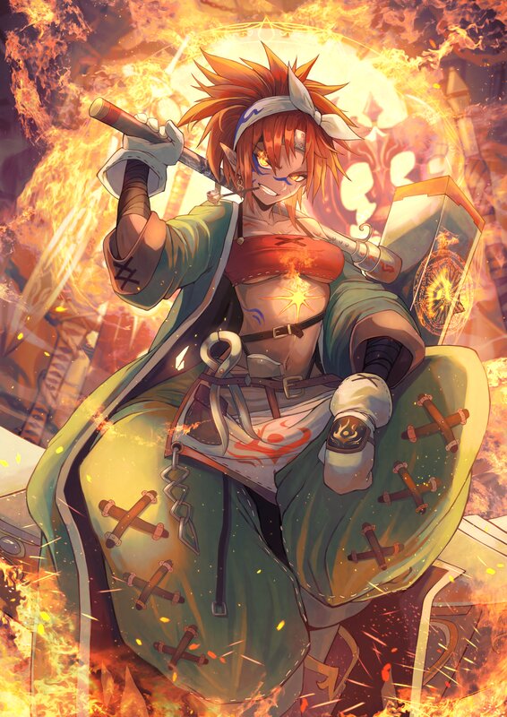 Elf Warrior with Sword — Orange, Dramatic, Anime