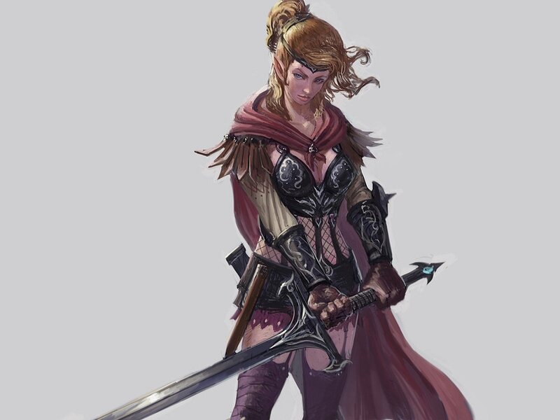 Elf Warrior with Sword — Purple, Determined