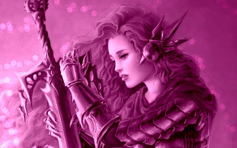 Elf Warrior with Sword — Purple, Dramatic, Digital Art, Armor, Helmet