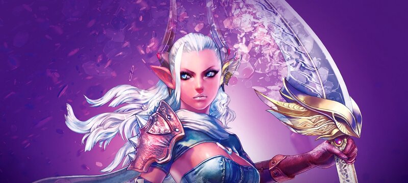 Elf Warrior with Sword — Purple, Dramatic, Digital Art, Armor, White Hair