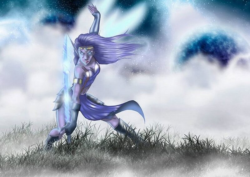 Elf Warrior with Sword — Purple, Dramatic, Digital Art