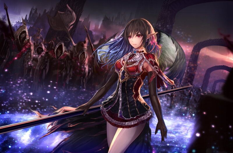 Elf Warrior with Sword — Purple, Dramatic, Night, Digital Art, Armored Soldiers