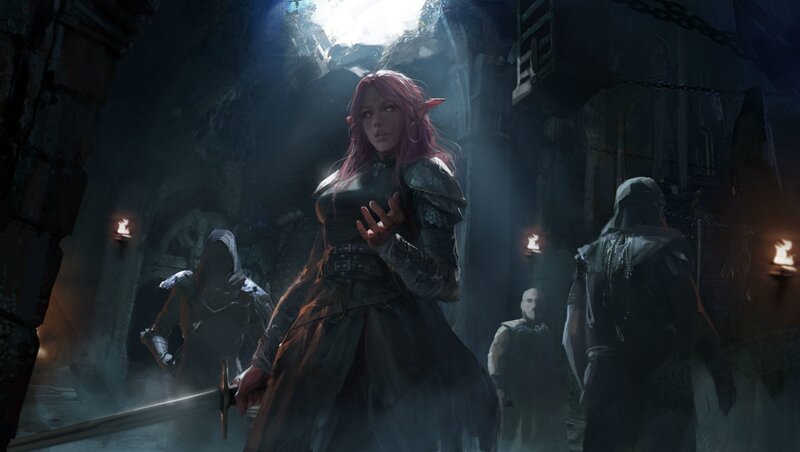 Elf Warrior with Sword — Purple, Dramatic, Night, Digital Art, Hooded Figures