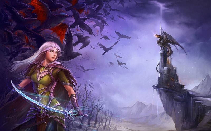Elf Warrior with Sword — Purple, Dramatic, Night