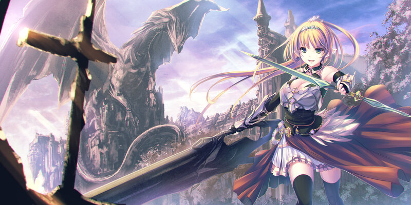 Elf Warrior with Sword — Purple, Dramatic, Sunset, Anime