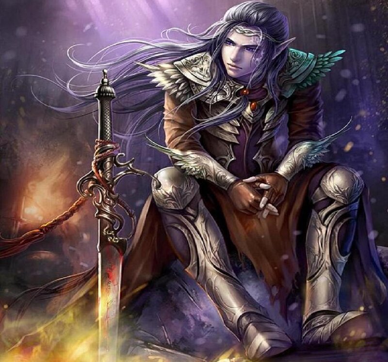 Elf Warrior with Sword — Purple, Dramatic