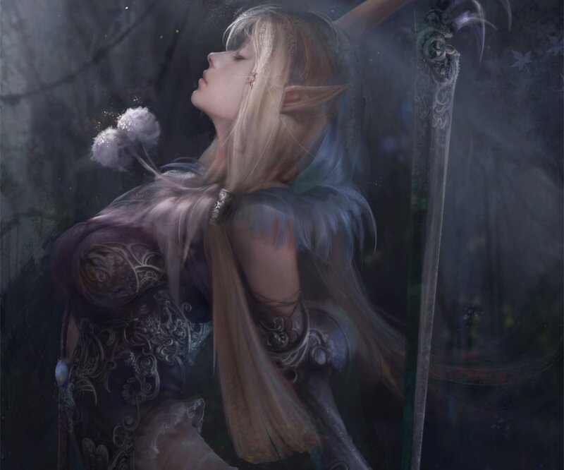 Elf Warrior with Sword — Purple, Serene