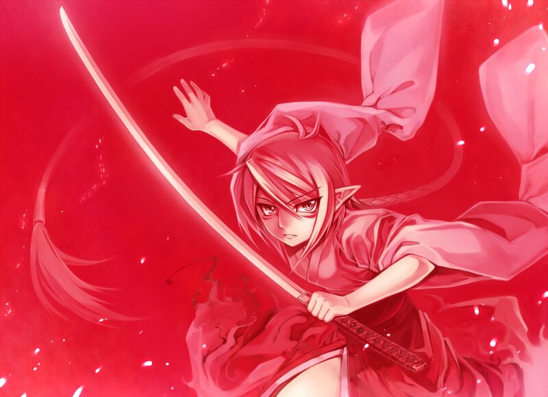 Elf Warrior with Sword — Red, Dramatic, Anime