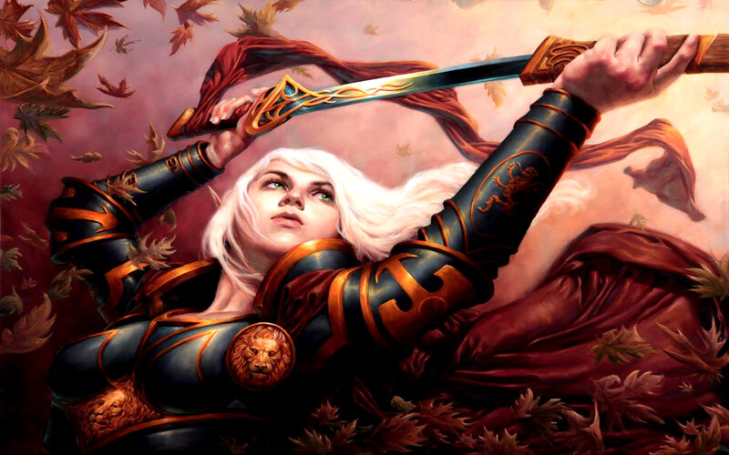 Elf Warrior with Sword — Red, Dramatic, Autumn