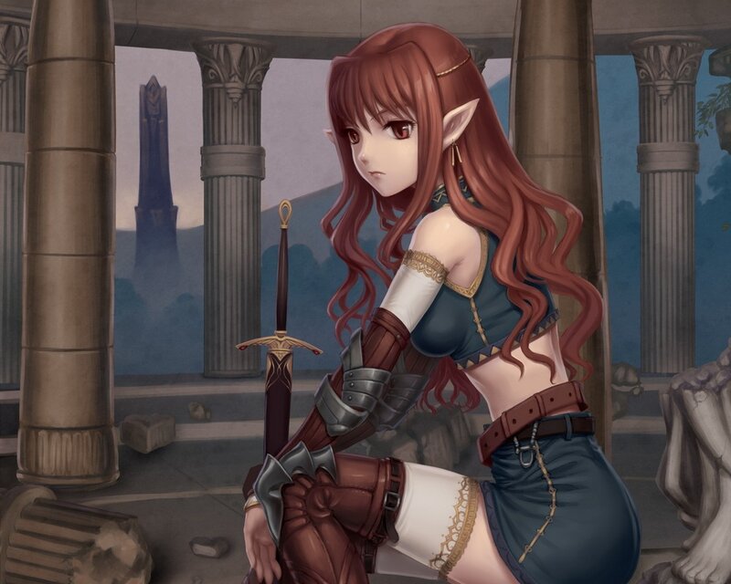Elf Warrior with Sword — Red, Dramatic, Digital Art