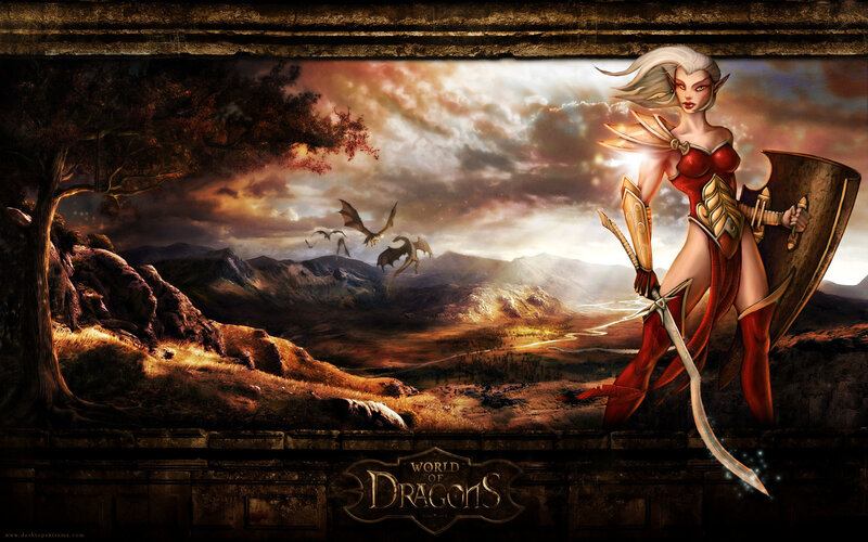 Elf Warrior with Sword — Red, Dramatic, Sunset