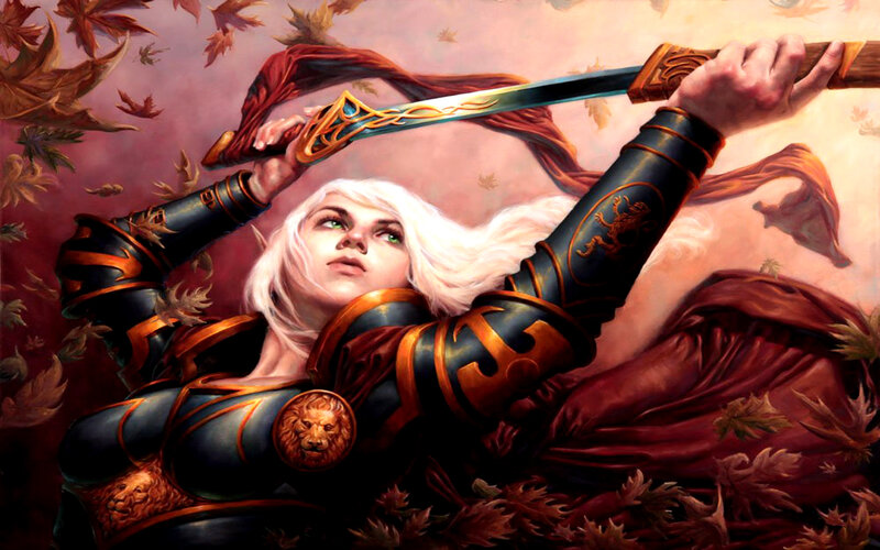 Elf Warrior with Sword — Red, Dramatic