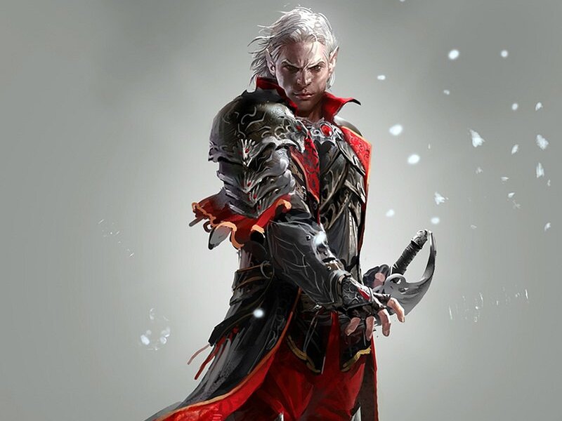 Elf Warrior with Sword — Red, Dramatic, Winter