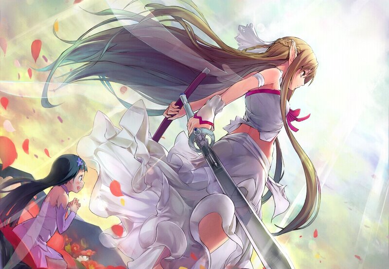 Elf Warrior with Sword — White, Dramatic, Anime, Flower Petals