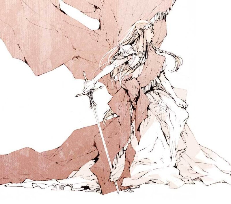 Elf Warrior with Sword — White, Dramatic, Manga