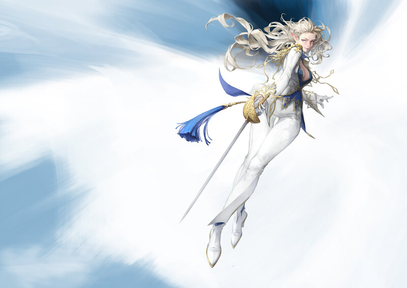 Elf Warrior with Sword — White, Dynamic