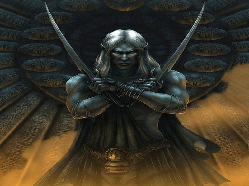 Elf Warrior with Swords — Black