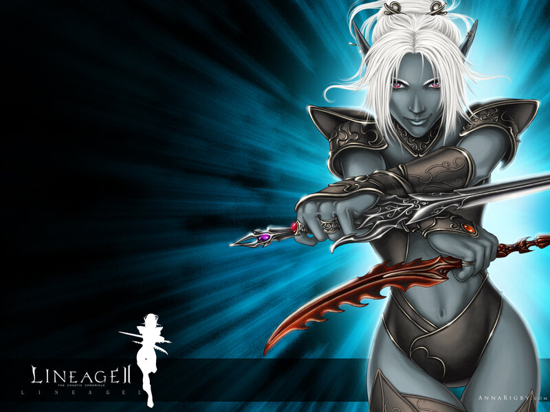 Elf Warrior with Swords — Blue, Dramatic, Digital Art